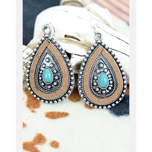 NEW Brown Faux Leather Jacy Southwest Turquoise Teardrop Earrings